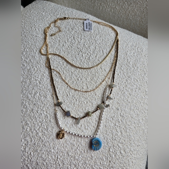 NWT! Free People, Swim & Sleep Layered Necklace,Gold Tone/Blue/White - Picture 4 of 12